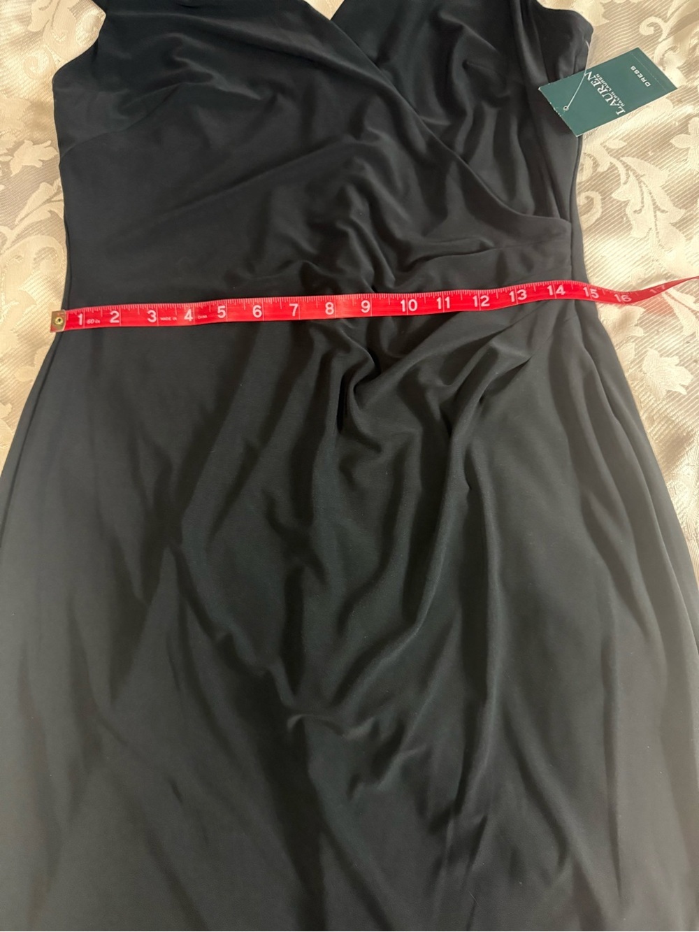 NWT Lauren Ralph Lauren Black Ruched Faux Wrap Sheath Dress SZ 8 Career Cocktail - Picture 9 of 10